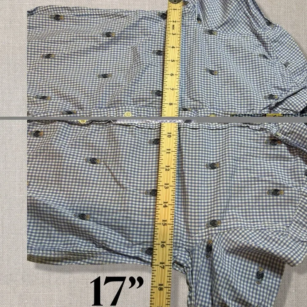 Ralph Lauren Gingham Button Down Long Sleeve Youth M 10-12 Classic Bear Print